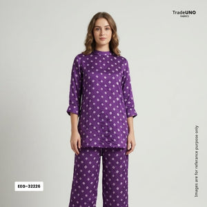 Purple Bandhani Print Modal Satin Fabric EEG-32226 - TradeUNO
