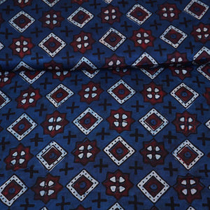 Navy Blue Gerometrical Print Modal Satin Fabric EEG-28682 - TradeUNO