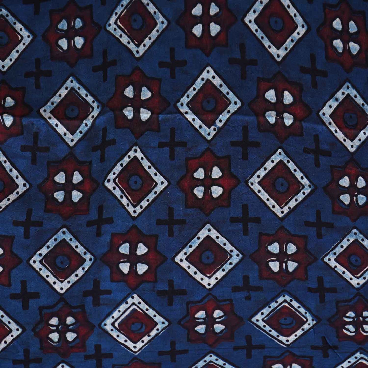 Navy Blue Gerometrical Print Modal Satin Fabric EEG-28682