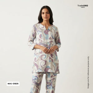 Off white with Cream Abstract print Crepe Fabric NVC-31835 - TradeUNO