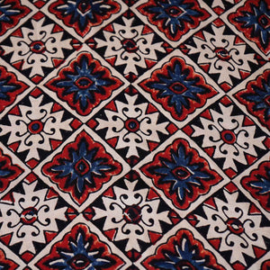 Cream Ajrakh Print Modal Satin Fabric EEG-28712 - TradeUNO