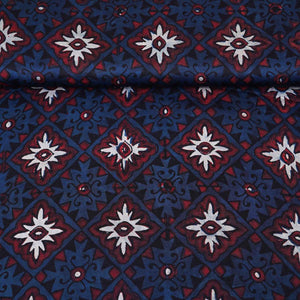 Navy Blue Ajrakh Print Modal Satin Fabric EEG-28733 - TradeUNO