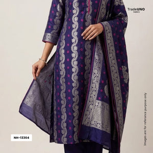 Navy Blue Zari bandhej Jacquard Silk NH-13364 - TradeUNO