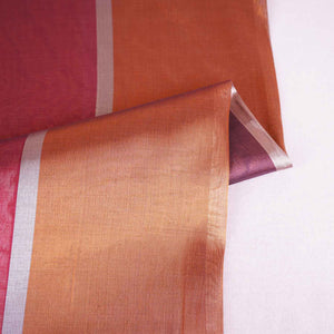 Wine With Multicolor Strips Chanderi Tissue Fabric CW-28767 - TradeUNO