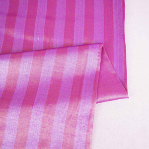 Blue with Pink Strips Chanderi Tissue Fabric CW-28772 - TradeUNO
