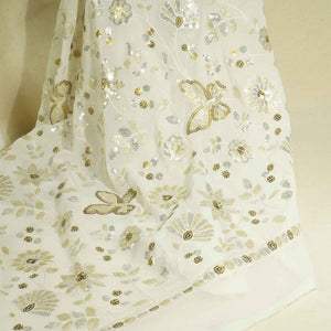 White Floral Golden & Silver Sequence Embroidery Dyeable Georgette TU-7828