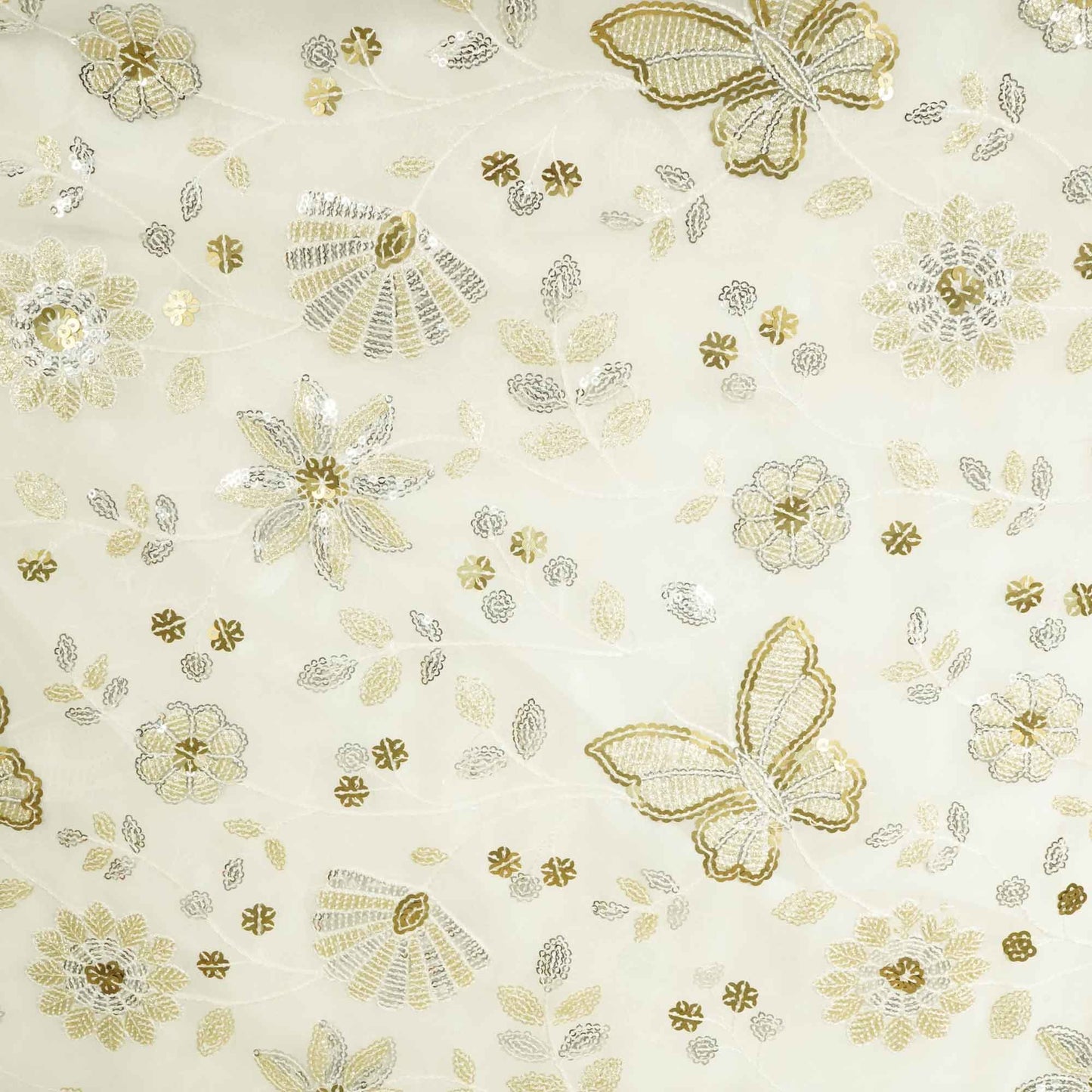White Floral Golden & Silver Sequence Embroidery Dyeable Georgette TU-7828