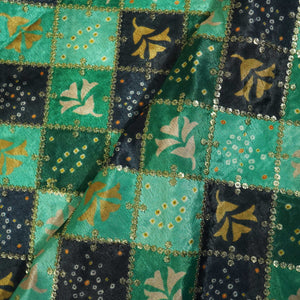 Green With Black Bandhani Chevron Print Zari Chinnon TU-7854