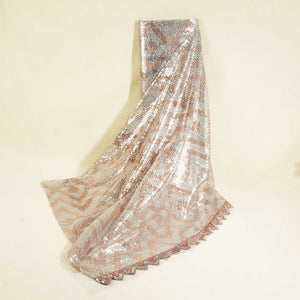 Grey With Brown & Silver Chevron Sequence Net TU-7954