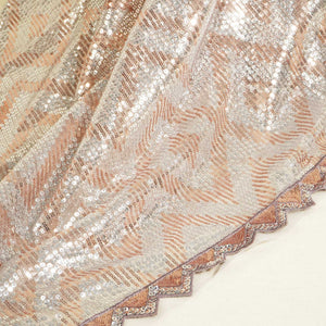 Grey With Brown & Silver Chevron Sequence Net TU-7954