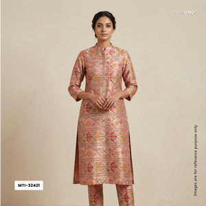 Blush Pink With Multicolor Geometrical Kanjivaram Silk Fabric MTI-32421 - TradeUNO