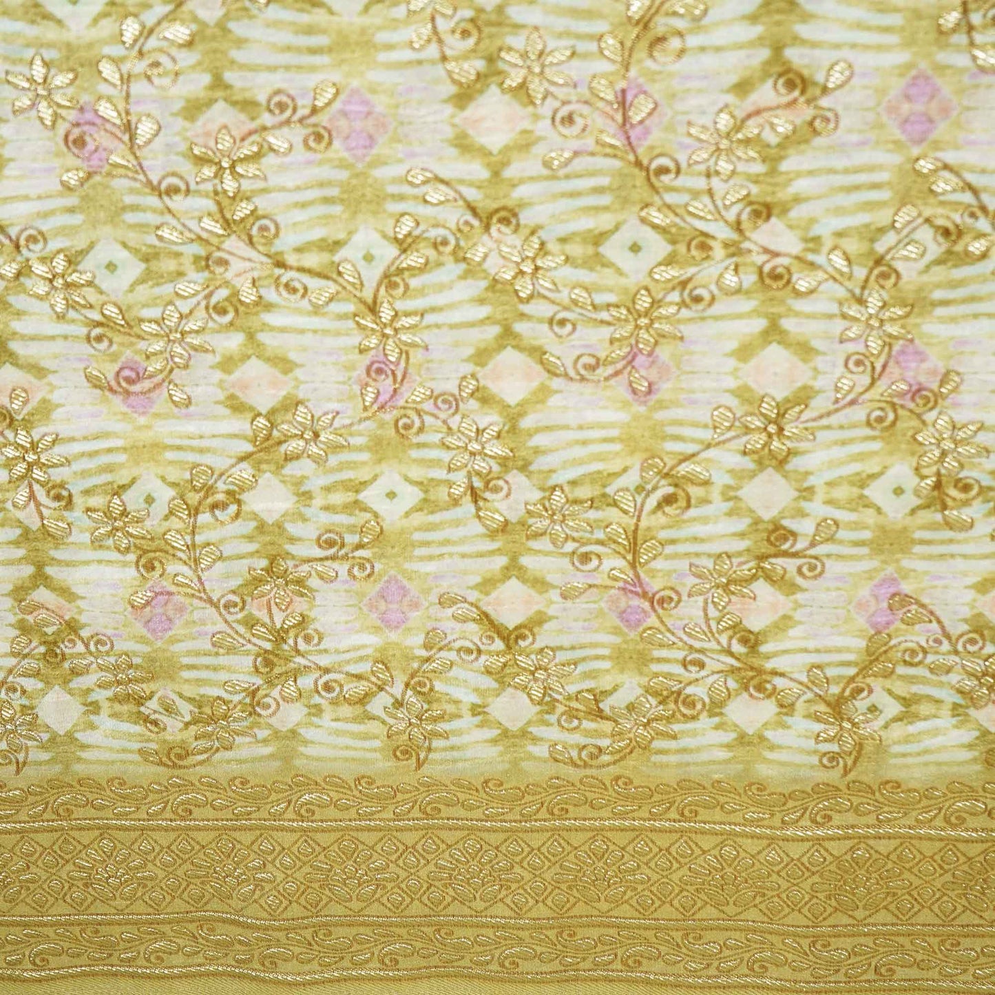 Mint Green Geomaterical Print Gold Zari Dola Silk Jacquard TU-8149