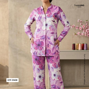 Lavender floral print Bemberg Modal Silk Fabric KTP-31438 - TradeUNO