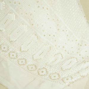 White Geometrical Sequence Thread Embroidery Dyeable Georgette TF-8495