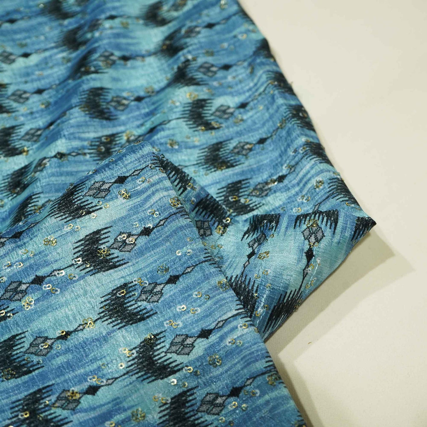 Blue & Black Ikkat Print Chinon KOT-8758