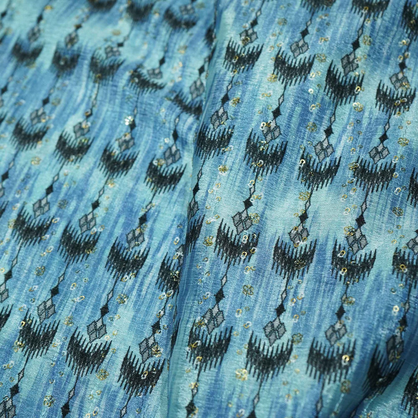 Blue & Black Ikkat Print Chinon KOT-8758