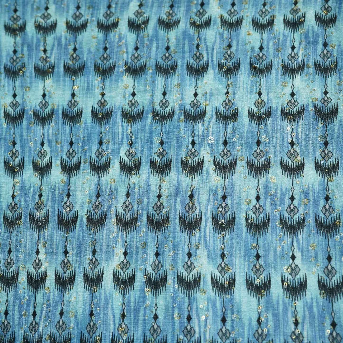 Blue & Black Ikkat Print Chinon KOT-8758