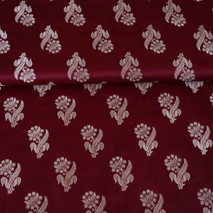 Maroon Saffron Silver Butti Brocade Fabric NH-28882 - TradeUNO