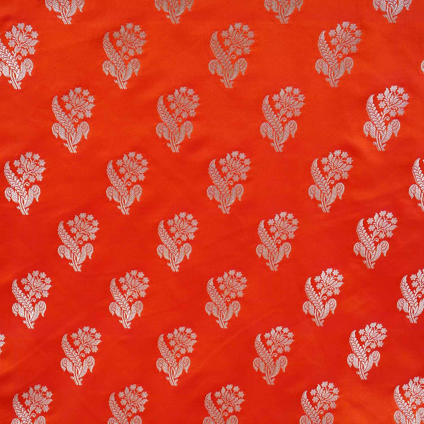 Orange Saffron Silver Butti Brocade Fabric NH-28883