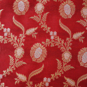 Red Floral Jaal Katan Silk Fabric NH-28897 - TradeUNO