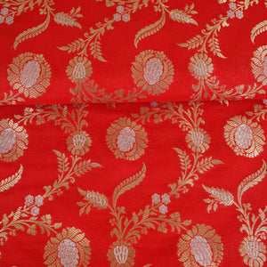 Orange Floral Jaal Katan Silk Fabric NH-28898 - TradeUNO