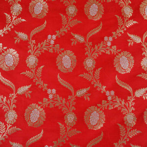 Orange Floral Jaal Katan Silk Fabric NH-28898 - TradeUNO
