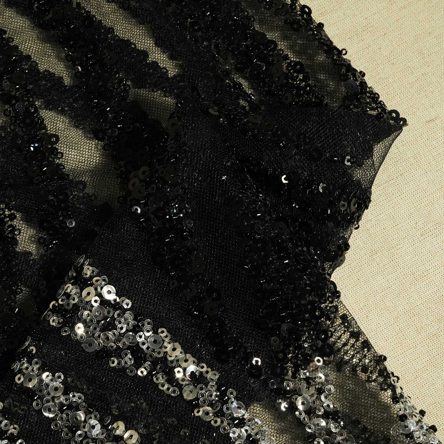 Black & Silver Handwork Bead Imported & Sequence Embroidery Net CF-8998