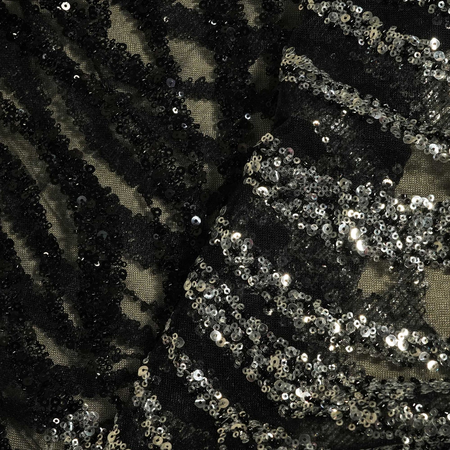 Black & Silver Handwork Bead Imported & Sequence Embroidery Net CF-8998