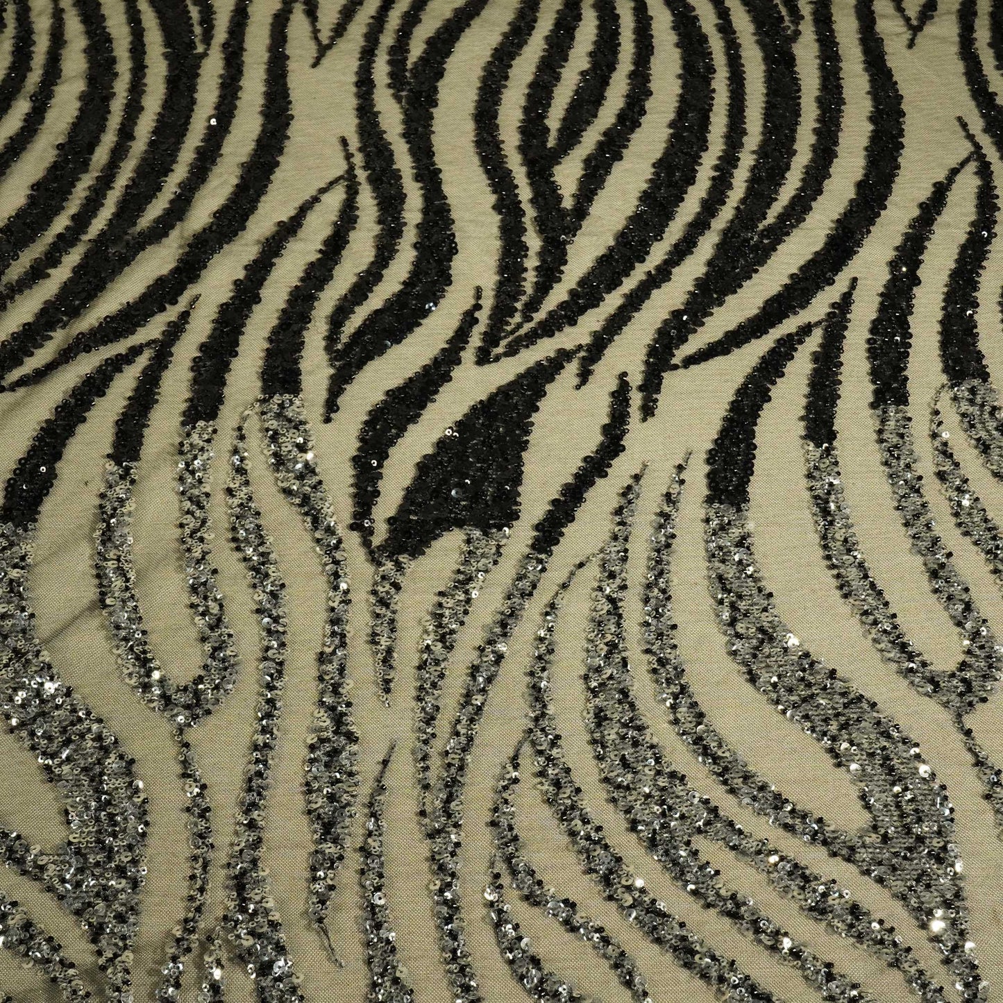 Black & Silver Handwork Bead Imported & Sequence Embroidery Net CF-8998