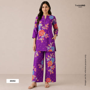 Purple Floral Print Tusser Silk Fabric 20352 - TradeUNO