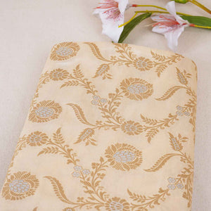 Beige Floral Jaal Katan Silk Fabric NH-28900 - TradeUNO