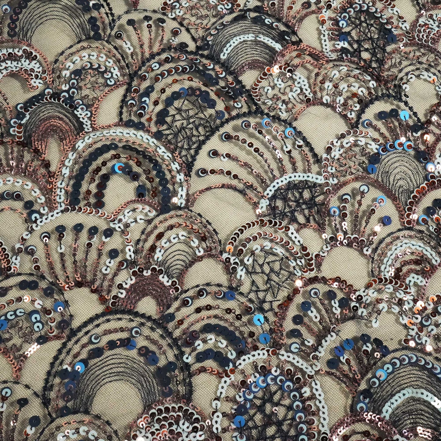 Navy Blue & Multicolor Handwork Imported Sequence Embroidery Net CF-9000