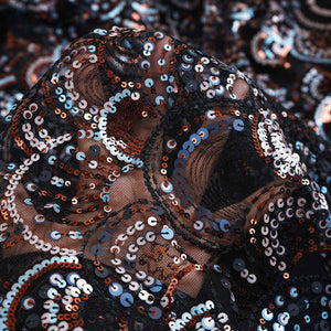 Black & Multicolor Handwork Imported Sequence Embroidery Net Fabric 9001 - TradeUNO