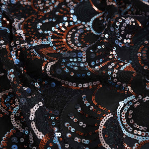 Black & Multicolor Handwork Imported Sequence Embroidery Net Fabric 9001 - TradeUNO