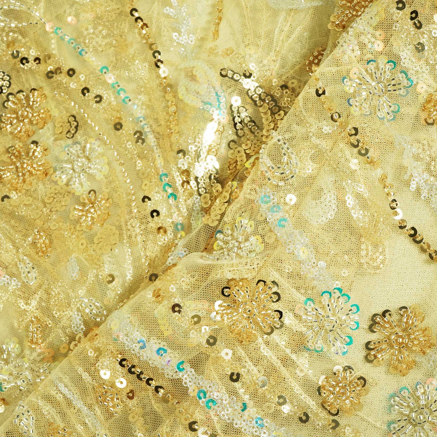 Light Yellow Imported Handwork Bead Sequence Embroidery Net CF-9033