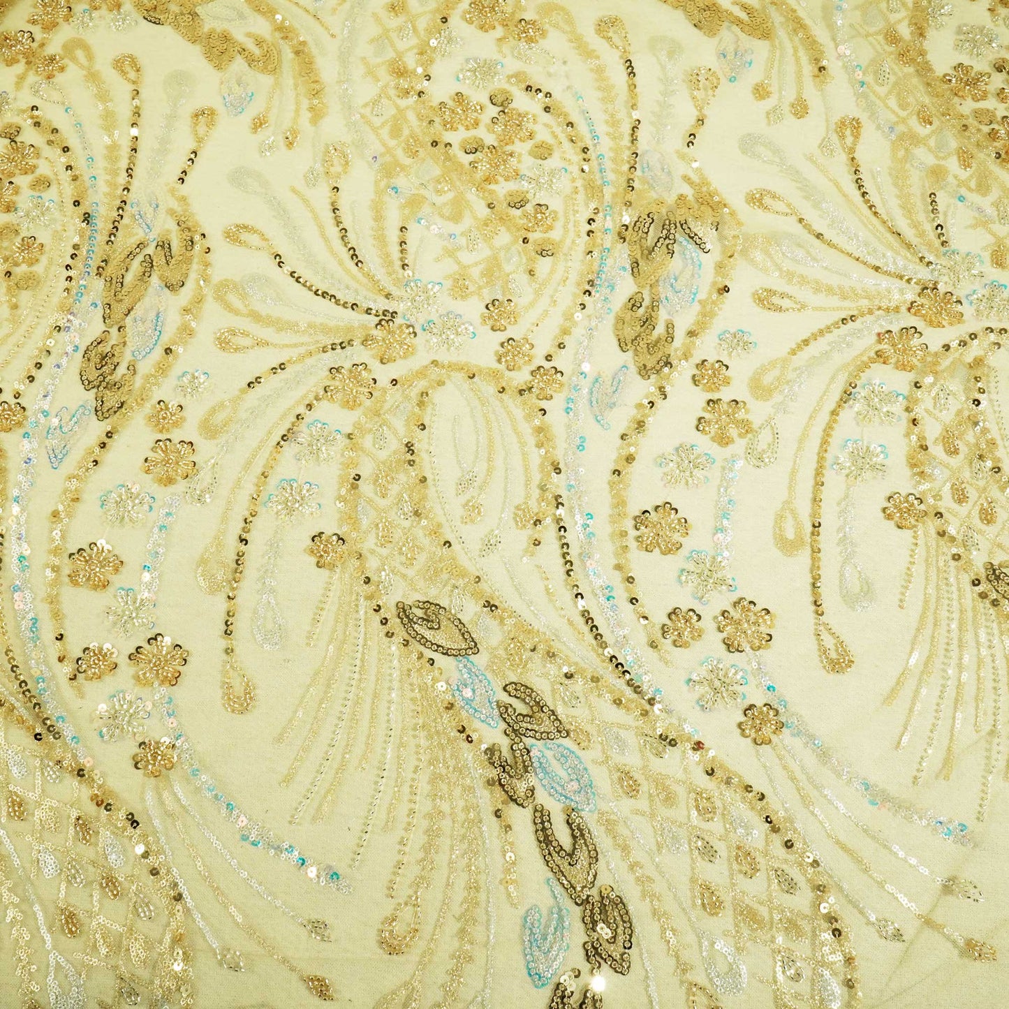 Light Yellow Imported Handwork Bead Sequence Embroidery Net CF-9033