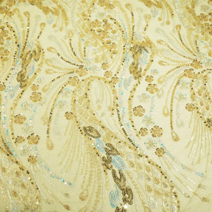 Light Yellow Imported Handwork Bead Sequence Embroidery Net CF-9033