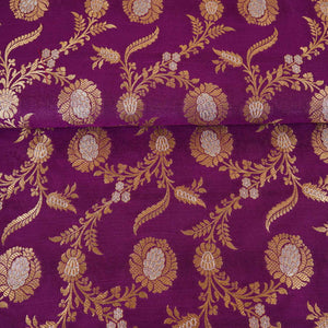 Purple Floral Jaal Katan Silk Fabric NH-28905 - TradeUNO