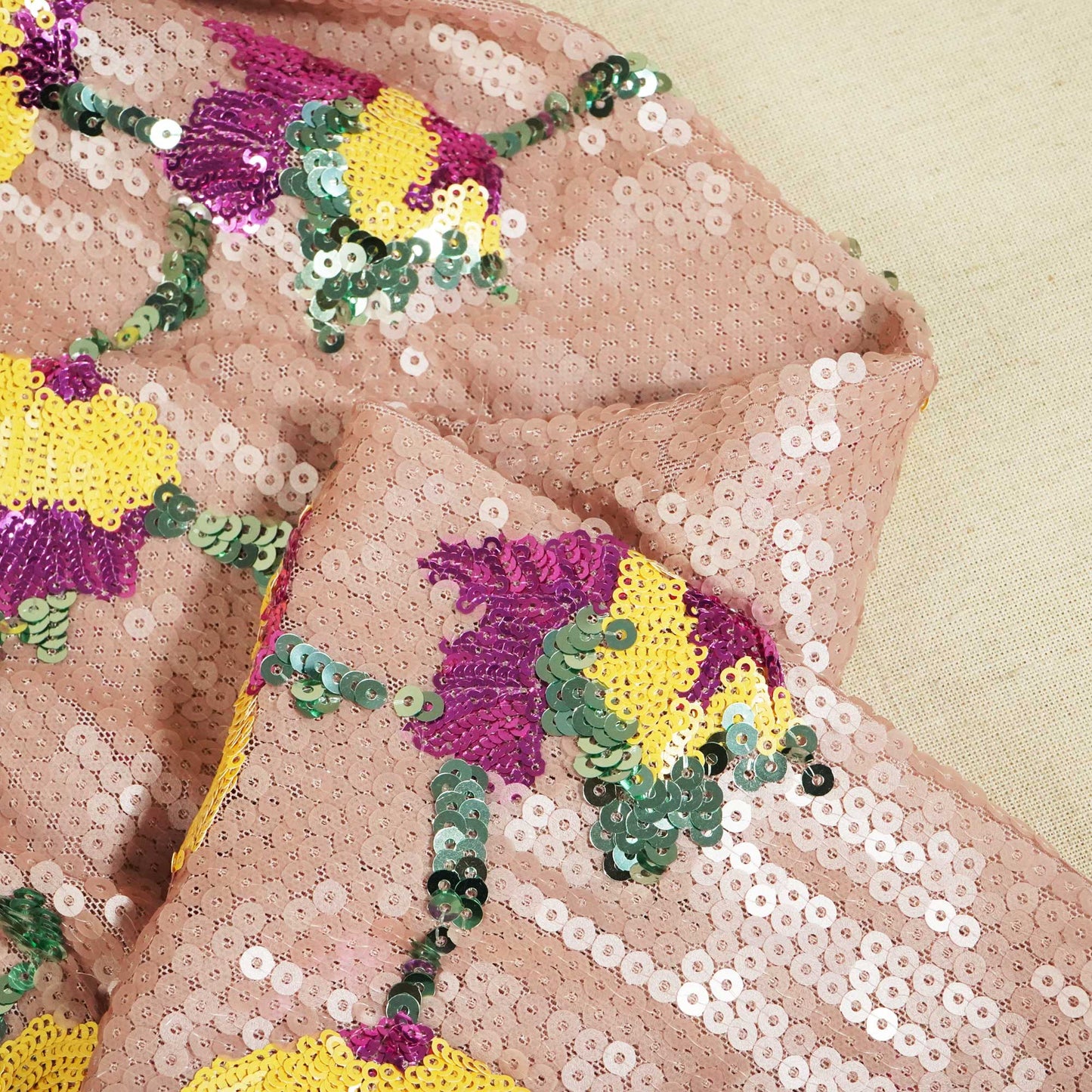 Light Purple & Multicolor Floral Sequence Embroidery Lycra Net CF-9110