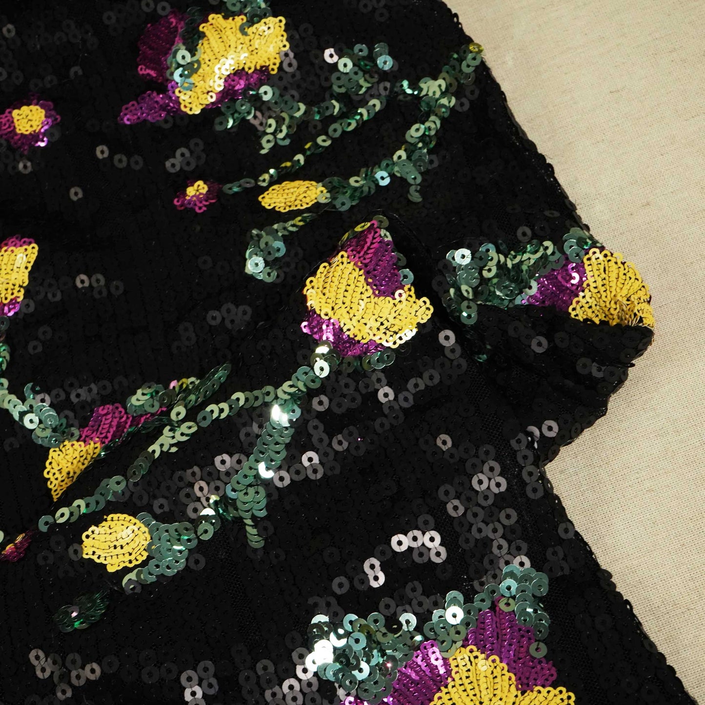 Black & Multicolor Floral Sequence Embroidery Lycra Net CF-9111