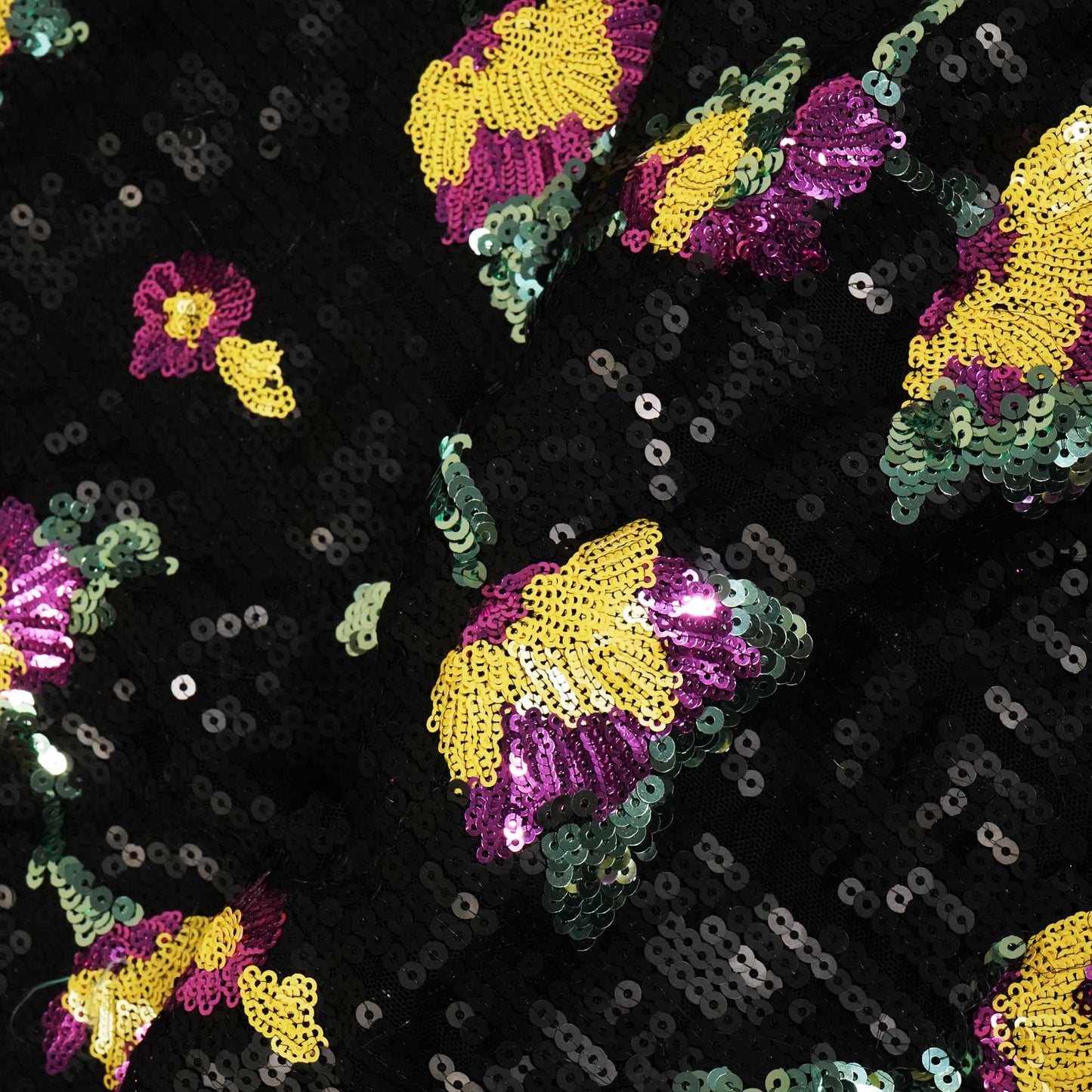 Black & Multicolor Floral Sequence Embroidery Lycra Net CF-9111