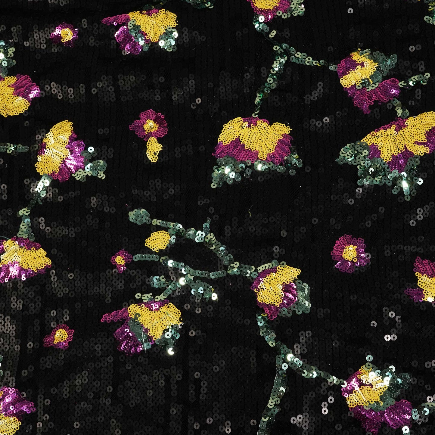 Black & Multicolor Floral Sequence Embroidery Lycra Net CF-9111