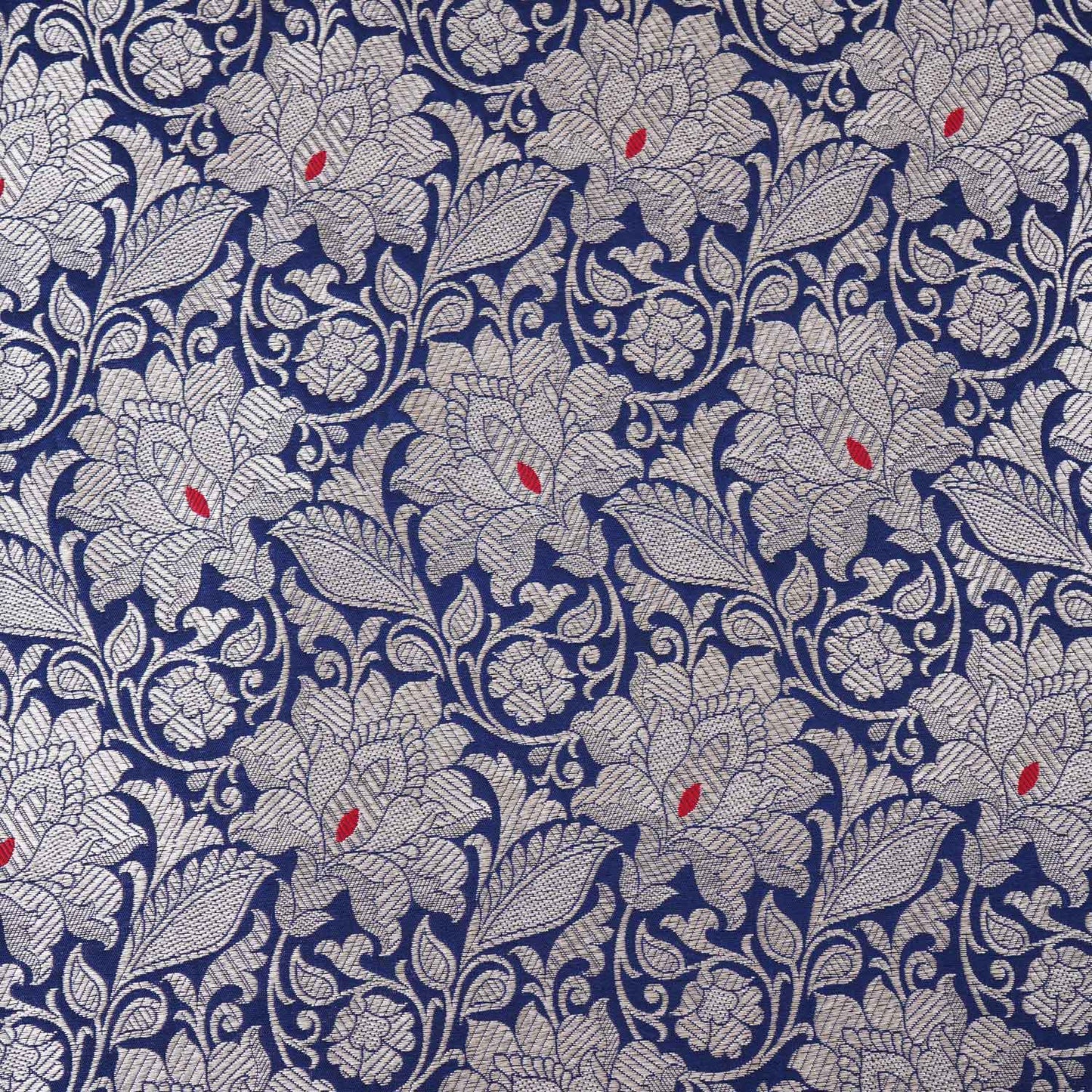 Navy Blue Silver Jaal Fabric NH-28914
