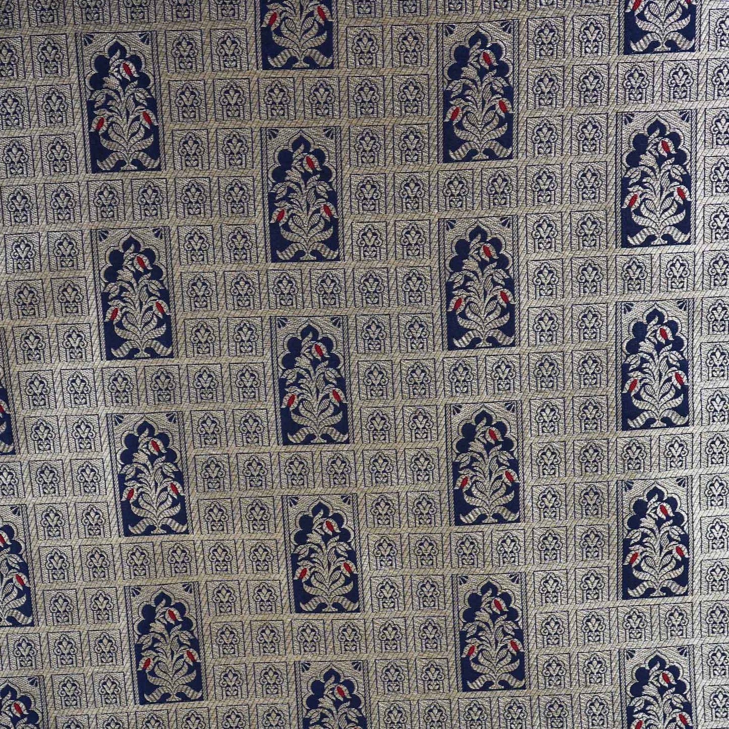 Navy Blue Silver Jharokha Fabric NH-28916