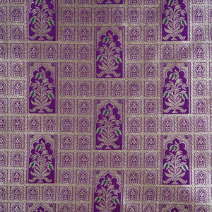 Purple Silver Jharokha Brocade Fabric NH-28917 - TradeUNO