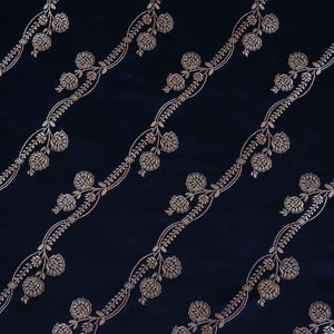Navy Blue Saffron Floral Brocade Fabric NH-28923 - TradeUNO