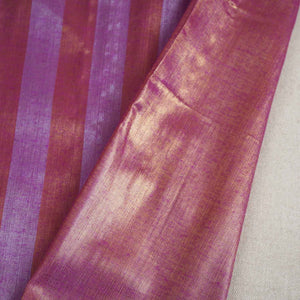 Purple With Orange Strips Chanderi Tissue Fabric CW-28926 - TradeUNO