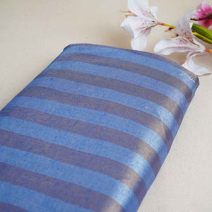 Blue With Dark Golden Strips Chanderi Tissue Fabric CW-28927 - TradeUNO