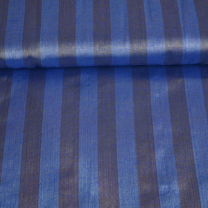 Blue With Dark Golden Strips Chanderi Tissue Fabric CW-28927 - TradeUNO