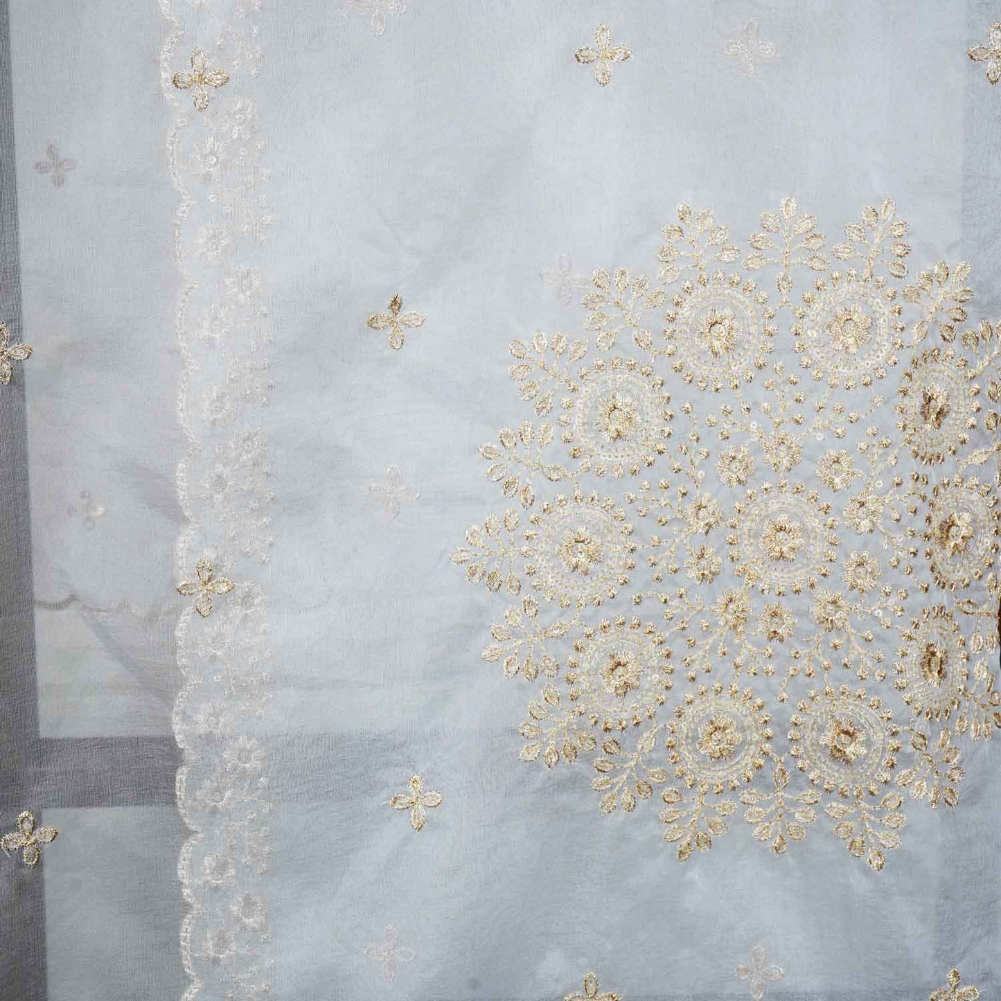 White Zari Embroidery Dyeable Organza Dupatta TA-28935